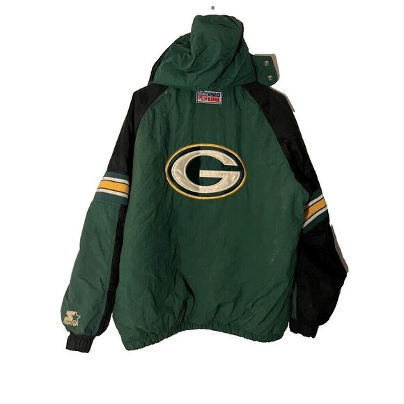 VTG Starter Green Bay Packers Pullover Anorak Hooded Jacket Coat Sz XL 90s - Picture 2 of 9